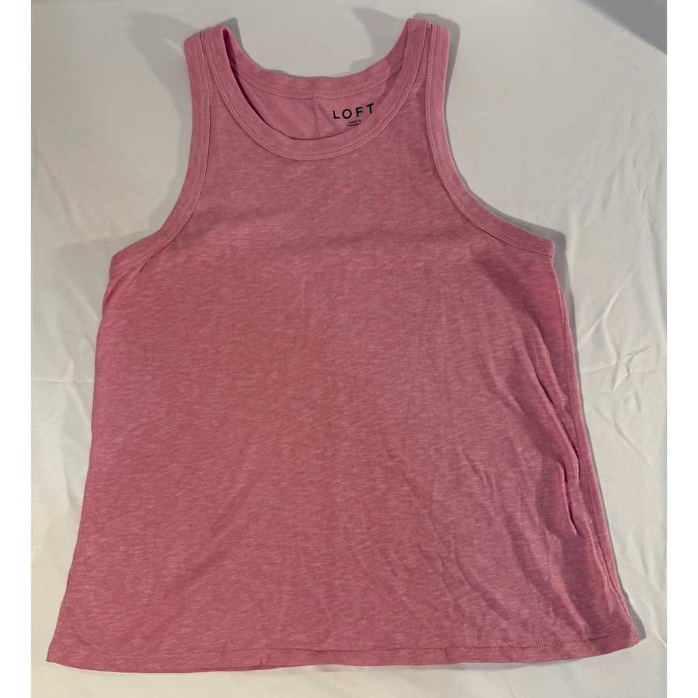 LOFT Womens Pink Slub Knit Tank Top Scoop Neck Sleeveless Size L